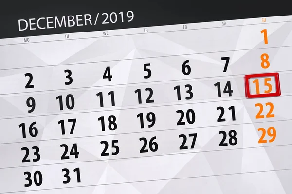 Planificador de calendario para el mes de diciembre de 2019, fecha límite, 15 , — Foto de Stock