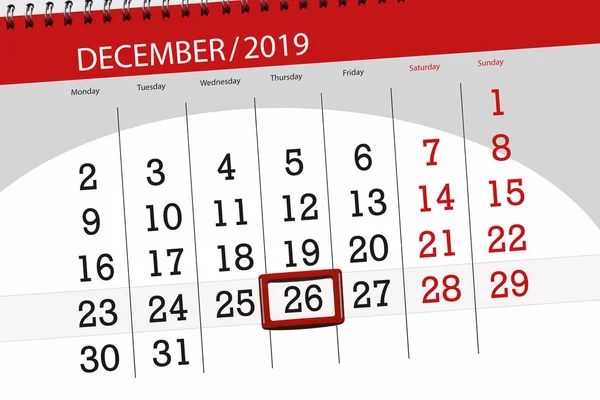 Planer kalendarza na miesiąc grudzień 2019, termin składania wniosków, 26, — Zdjęcie stockowe