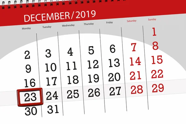 Kalender planerare för månaden december 2019, deadline dag, 23, — Stockfoto
