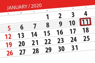 Ayın takvim planlayıcısı Ocak 2020, son gün, 11, s