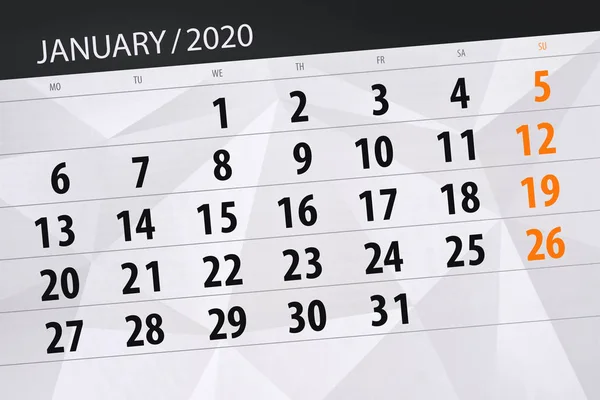 Kalendář plánovač na měsíc leden, termín den — Stock fotografie