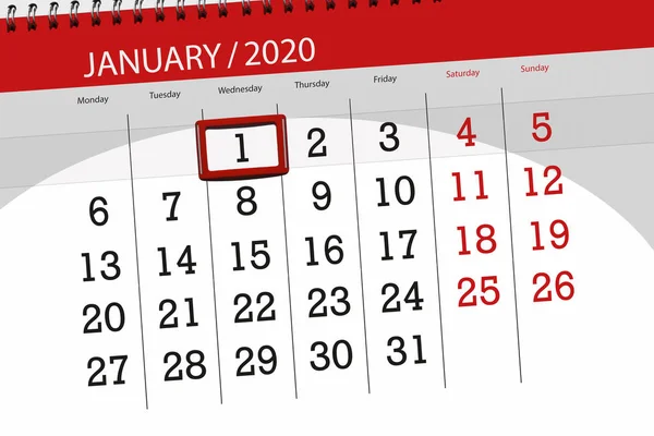 2020年1月1日，即截止日的日历计划 — 图库照片
