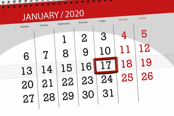 2020年1月1日日历规划员，截止日期，17，f — 图库照片