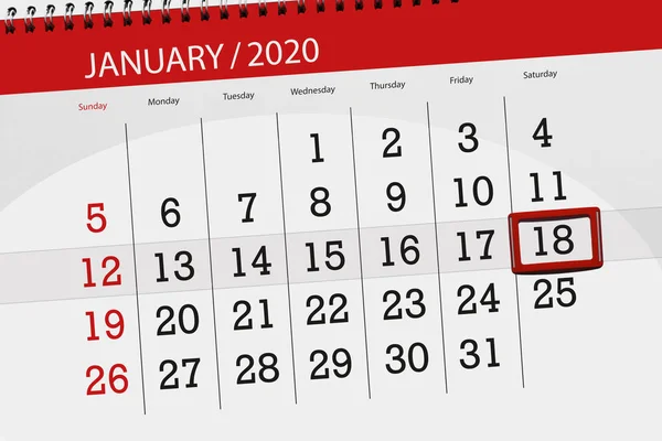 Calendar planner for the month january 2020, deadline day, 18, s — 图库照片