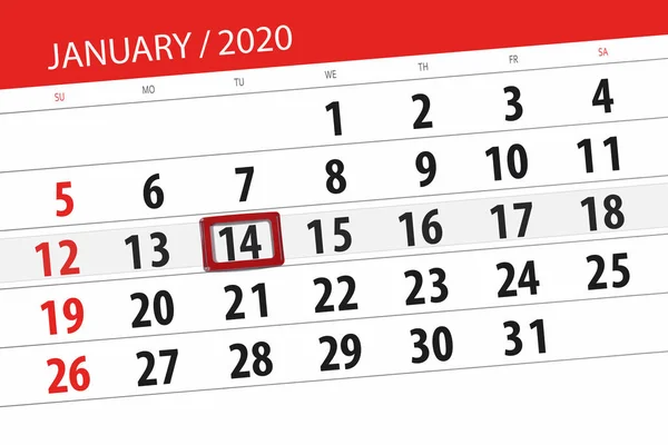 Planificador de calendario para el mes de enero de 2020, fecha límite, 14, t — Foto de Stock