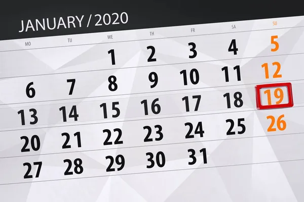 Kalenderplanner voor de maand januari 2020, deadline dag, 19, s — Stockfoto