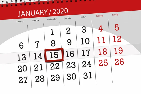 2020年1月1日日历计划，截止日期，15，w — 图库照片