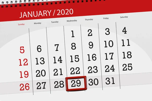 Planer kalendarza na miesiąc styczeń 2020, termin składania wniosków, 29, w — Zdjęcie stockowe