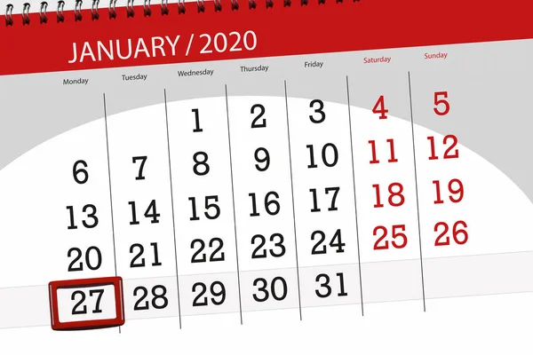 2020年1月1日日历计划，截止日期27，m — 图库照片
