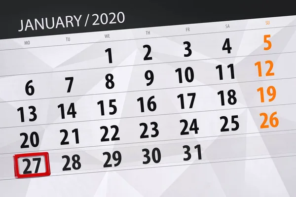 Calendar planner for the month january 2020, deadline day, 27, m — 스톡 사진