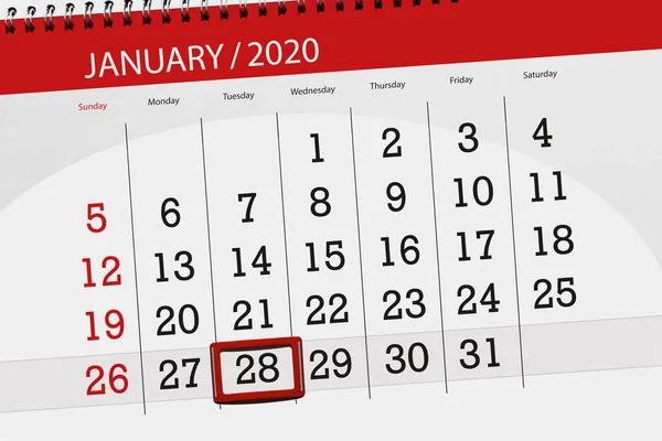 Planer kalendarza na miesiąc styczeń 2020, termin składania wniosków, 28, t — Zdjęcie stockowe