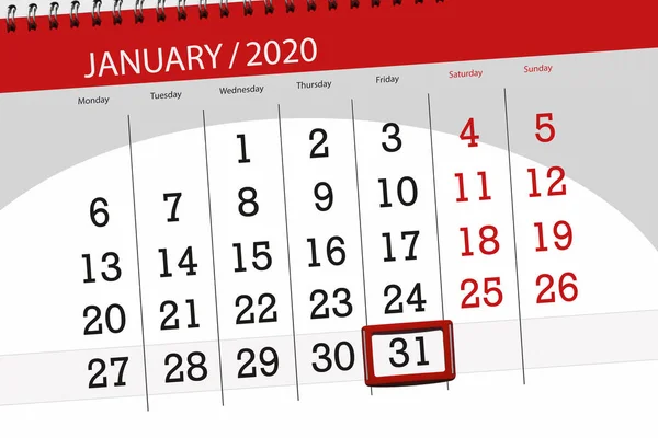 2020年1月1日日历计划，截止日期31日f — 图库照片