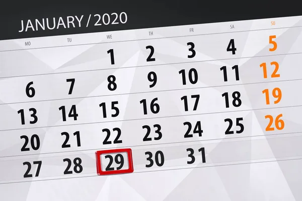 Calendar planner for the month january 2020, deadline day, 29, w — 스톡 사진