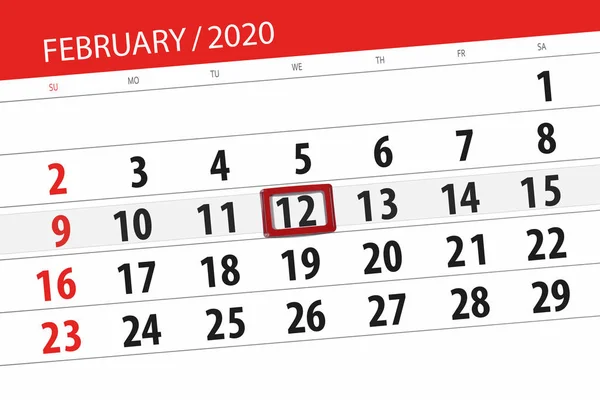 Planificador de calendario para el mes de febrero de 2020, fecha límite, 12 , — Foto de Stock