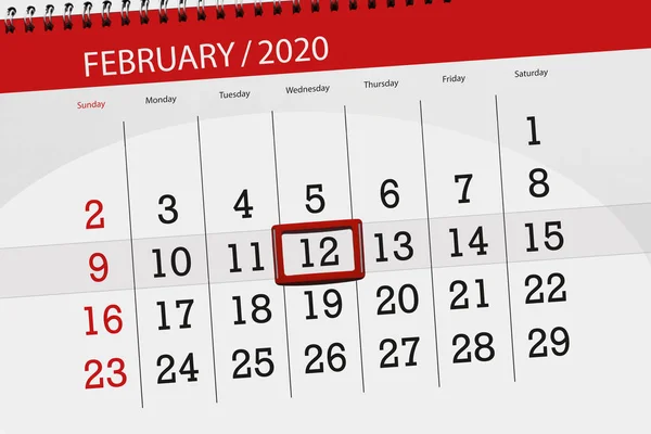 2020年2月的日历规划器，截止日期，12, — 图库照片