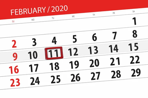 Planificador de calendario para el mes de febrero de 2020, fecha límite, 11 , — Foto de Stock