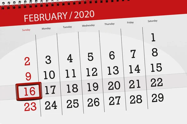 Planer kalendarza na miesiąc luty 2020, termin składania wniosków, 16, — Zdjęcie stockowe