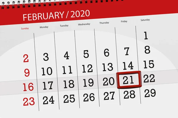 Planer kalendarza na miesiąc luty 2020, termin składania wniosków, 21, — Zdjęcie stockowe