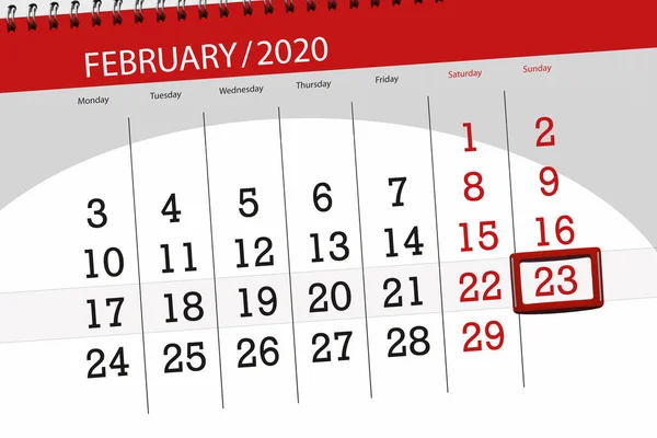 Calendar planner for the month february 2020, deadline day, 23, — 스톡 사진