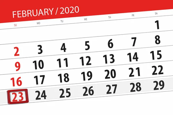 Planificador de calendario para el mes de febrero de 2020, fecha límite, 23 , — Foto de Stock