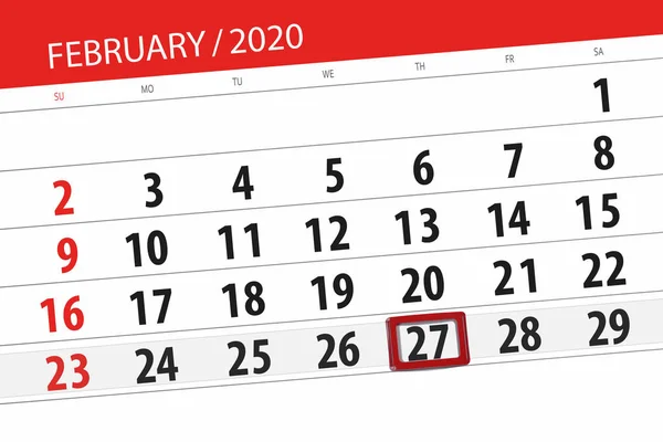 Planificador de calendario para el mes de febrero de 2020, fecha límite, 27 , — Foto de Stock