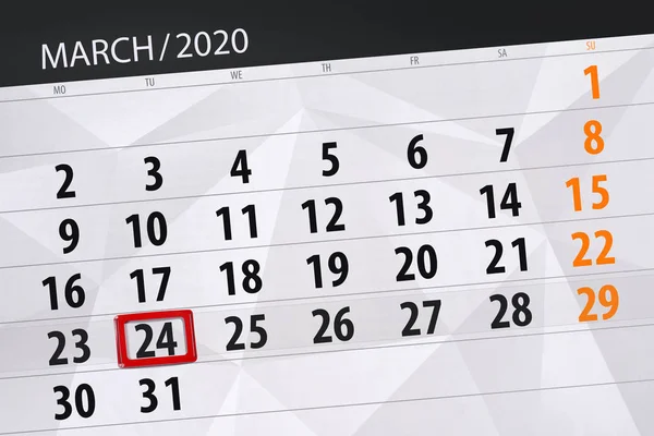 Kalenderplanner Voor Maand Maart 2020 Deadline Dag Dinsdag — Stockfoto