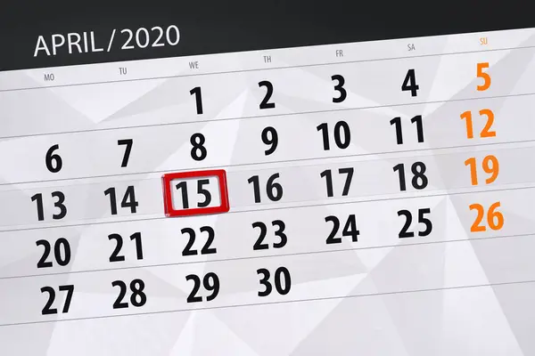 Kalendář Plánovač Měsíc Duben 2020 Termín Den Středa — Stock fotografie