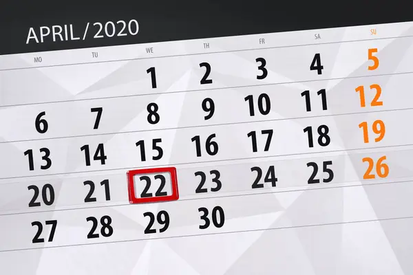 Planificator Calendar Pentru Luna Aprilie 2020 Data Limită Miercuri — Fotografie, imagine de stoc