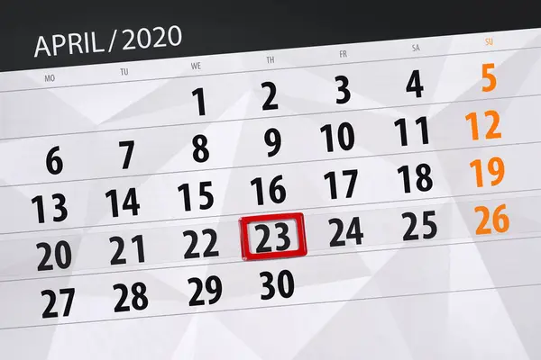 Planificator Calendar Pentru Luna Aprilie 2020 Data Limită Joi — Fotografie, imagine de stoc