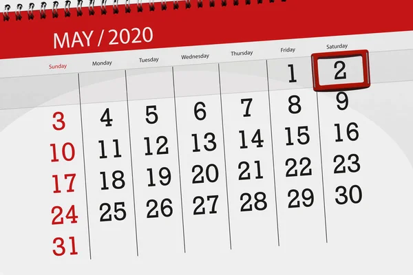 Calendario Mese Maggio 2020 Giorno Scadenza Sabato — Foto Stock