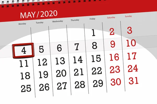 Planificador Calendario Para Mes Mayo 2020 Fecha Límite Lunes —  Fotos de Stock