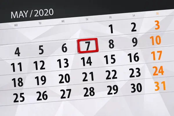 Planificator Calendar Pentru Luna Mai 2020 Data Limită Joi — Fotografie, imagine de stoc