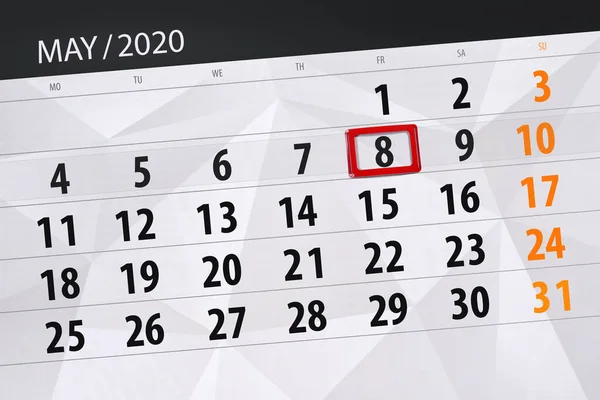 Kalender Planerare För Månaden Maj 2020 Deadline Dag Fredag — Stockfoto