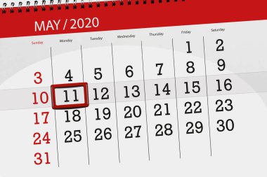 Ayın takvim planlayıcısı Mayıs 2020, son gün, 11, Pazartesi.