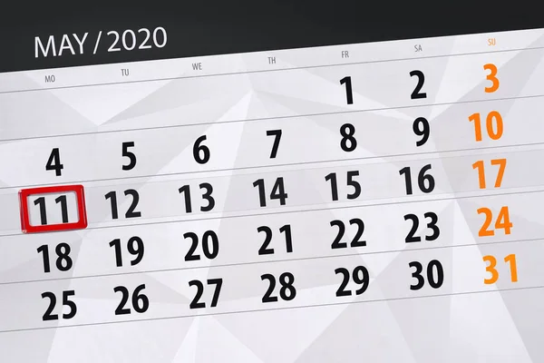 Planificator Calendar Pentru Luna Mai 2020 Data Limită Luni — Fotografie, imagine de stoc