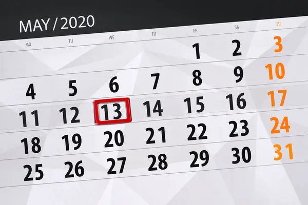 Planificator Calendar Pentru Luna Mai 2020 Data Limită Miercuri — Fotografie, imagine de stoc