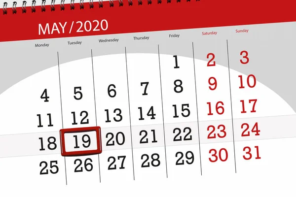 Calendar planner for the month may 2020, deadline day, 19, tuesday.