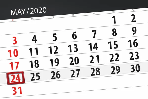 Kalenderplaner Für Den Monat Mai 2020 Deadline Tag Sonntag — Stockfoto