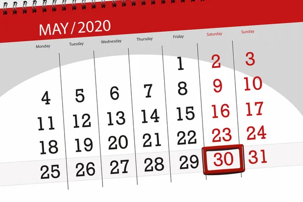 Calendario Mese Maggio 2020 Giorno Scadenza Sabato — Foto Stock
