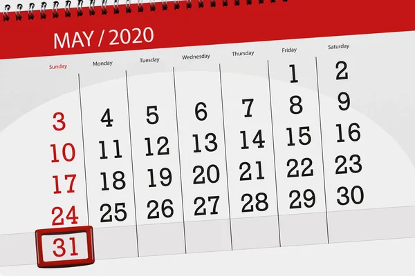 Календарь Планировщик Месяц Май 2020 Крайний Срок Воскресенье — стоковое фото