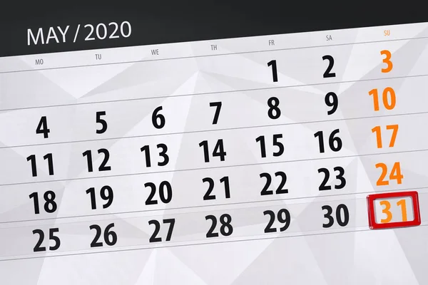Kalendář Plánovač Měsíc Květen 2020 Termín Den Neděle — Stock fotografie