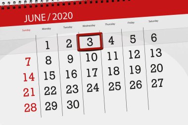 Haziran 2020 takvim planlayıcısı, son gün, Çarşamba, 3.