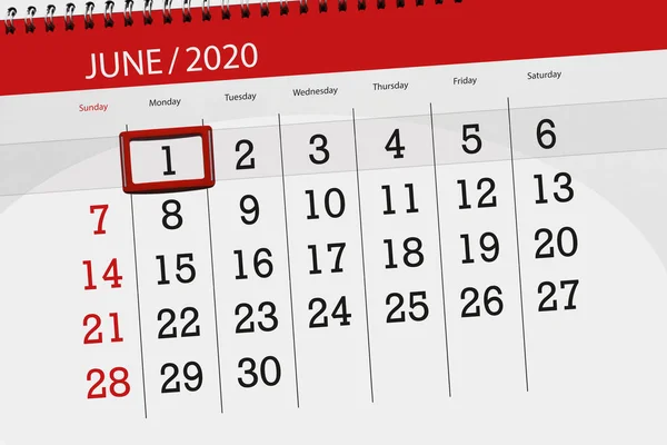 Kalender Planerare För Månaden Juni 2020 Deadline Dag Måndag — Stockfoto