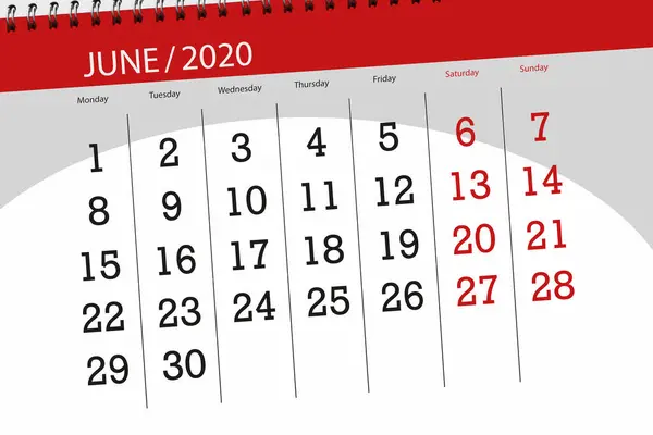 2020年6月份日历规划器 截止日期 — 图库照片