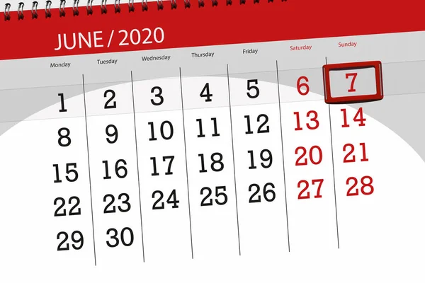 Kalendář Plánovač Měsíc Červen 2020 Termín Den Neděle — Stock fotografie