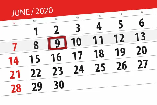 Kalender Planerare För Månaden Juni 2020 Deadline Dag Tisdag — Stockfoto