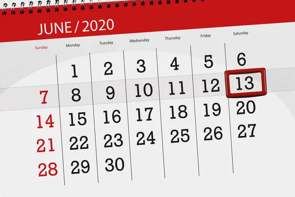 Kalender Planerare För Månaden Juni 2020 Deadline Dag Lördag — Stockfoto