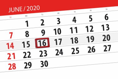 Haziran 2020 takvim planlayıcısı, son gün, 16, Salı.