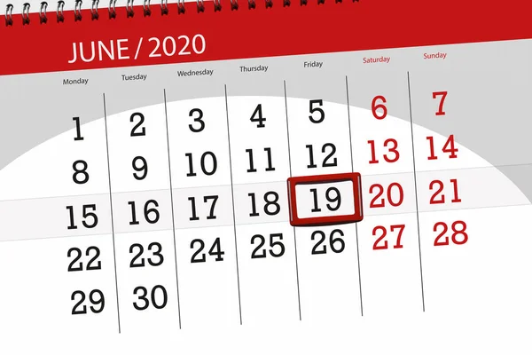 Kalender Planerare För Månaden Juni 2020 Deadline Dag Fredag — Stockfoto