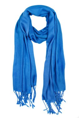 Mavi yün eşarp izole üzerinde beyaz arka plan.